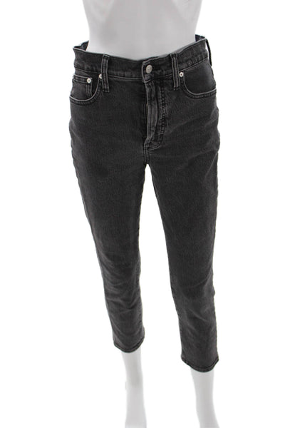 Madewell Women Mom Jeans Gray Mid Rise Button Cotton Blend Size 26P