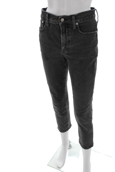 Madewell Women Mom Jeans Gray Mid Rise Button Cotton Blend Size 26P