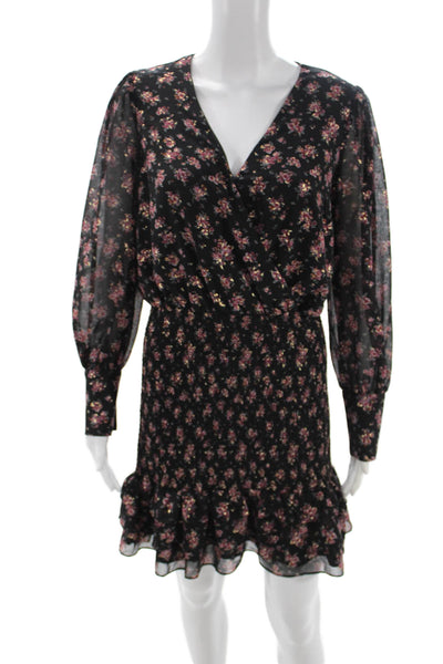 1. State Women Wrap Dress Black V-Neck Long Sleeve Knee Length Size M