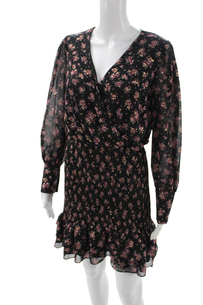 1. State Women Wrap Dress Black V-Neck Long Sleeve Knee Length Size M