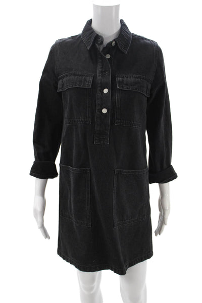 Madewell Womens Black Cotton Collared Shirt Dress Long Sleeve Button Size S