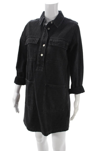 Madewell Womens Black Cotton Collared Shirt Dress Long Sleeve Button Size S