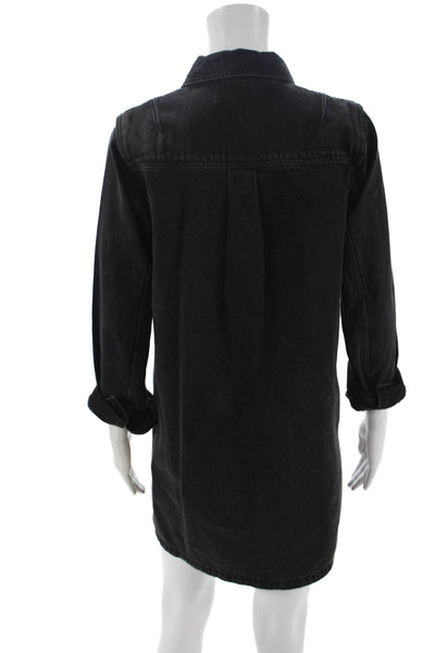 Madewell Womens Black Cotton Collared Shirt Dress Long Sleeve Button Size S