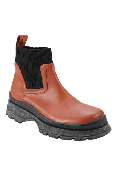 Staud Women's Round Toe Leather Pull-On Chelsea Boots Brown Size 37