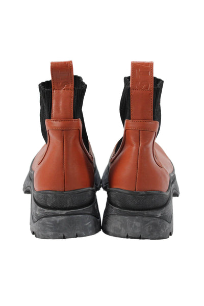 Staud Women's Round Toe Leather Pull-On Chelsea Boots Brown Size 37