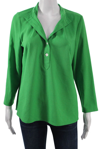 Mary Green Womens Collared Solid Polyester Long Sleeve Blouse Button Size S