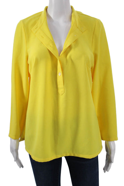 Mary Green Womens Tunic Blouse Yellow Collared Long Sleeve Polyester Size S