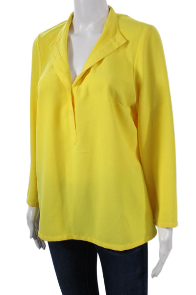 Mary Green Womens Tunic Blouse Yellow Collared Long Sleeve Polyester Size S