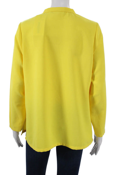 Mary Green Womens Tunic Blouse Yellow Collared Long Sleeve Polyester Size S