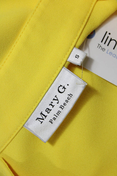 Mary Green Womens Tunic Blouse Yellow Collared Long Sleeve Polyester Size S