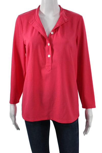 Mary Green Women Tunic Blouse Pink Collared Button Long Sleeve Polyester Size S