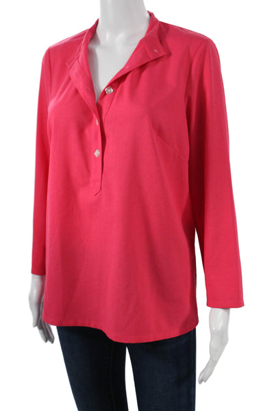 Mary Green Women Tunic Blouse Pink Collared Button Long Sleeve Polyester Size S