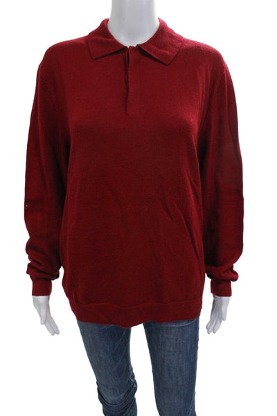 Club Room Mens Pullover Sweater Merino Wool Red Collared Long Sleeve Size M