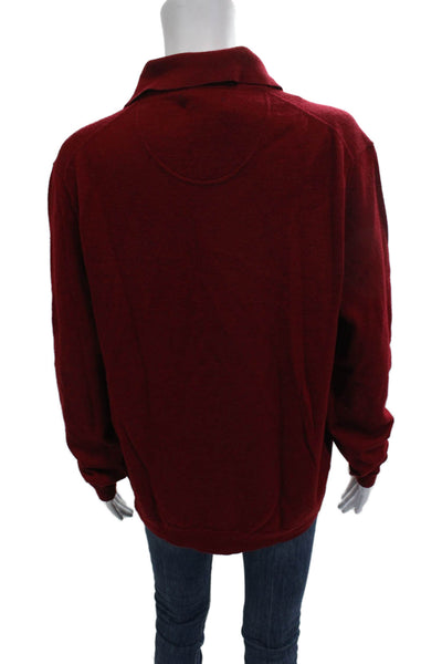 Club Room Mens Pullover Sweater Merino Wool Red Collared Long Sleeve Size M