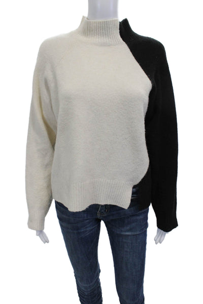 Central Park West Women White Geometric Mock Neck Pullover Size S