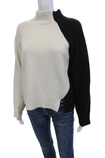 Central Park West Women White Geometric Mock Neck Pullover Size S