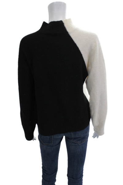Central Park West Women White Geometric Mock Neck Pullover Size S