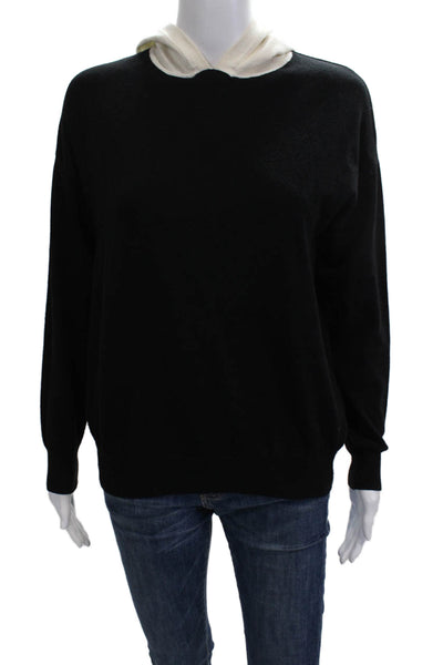 Tweed Womens Black Viscose Pullover Hoodie Crew Neck Long Sleeve Size M