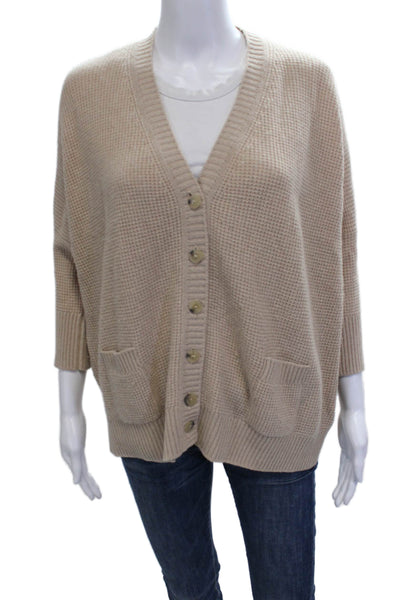 Bruno Manetti Womens Cardigan V-Neck 3/4 Sleeve Beige Acrylic Blend Size M