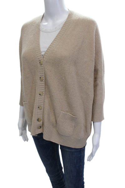 Bruno Manetti Womens Cardigan V-Neck 3/4 Sleeve Beige Acrylic Blend Size M
