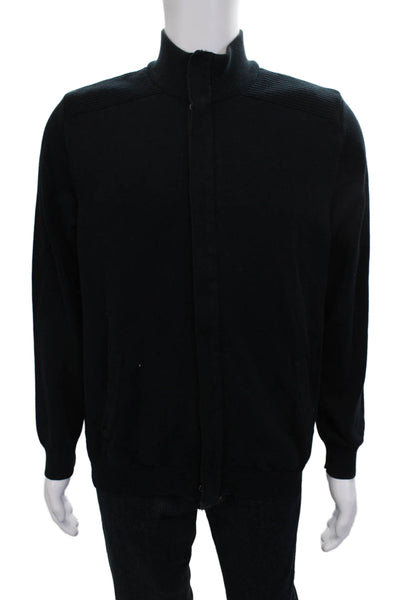 Club Room Mens Full Zip Black Cotton Mock Neck Sweater Long Sleeve Size M
