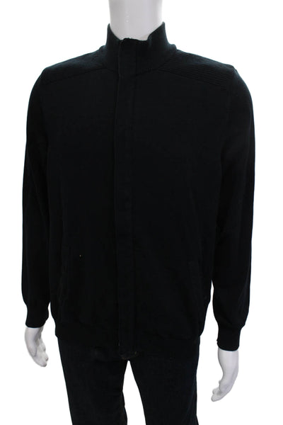 Club Room Mens Full Zip Black Cotton Mock Neck Sweater Long Sleeve Size M