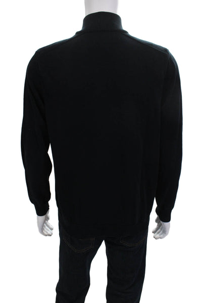 Club Room Mens Full Zip Black Cotton Mock Neck Sweater Long Sleeve Size M