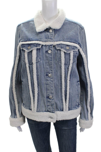 Vigoss Women Basic Jacket Blue Button Front Long Sleeve Cotton Size M