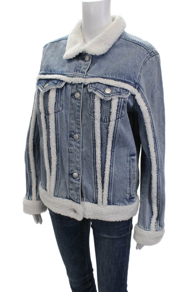 Vigoss Women Basic Jacket Blue Button Front Long Sleeve Cotton Size M