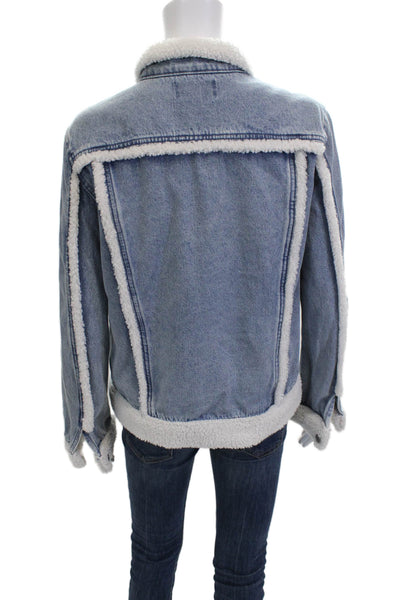 Vigoss Women Basic Jacket Blue Button Front Long Sleeve Cotton Size M