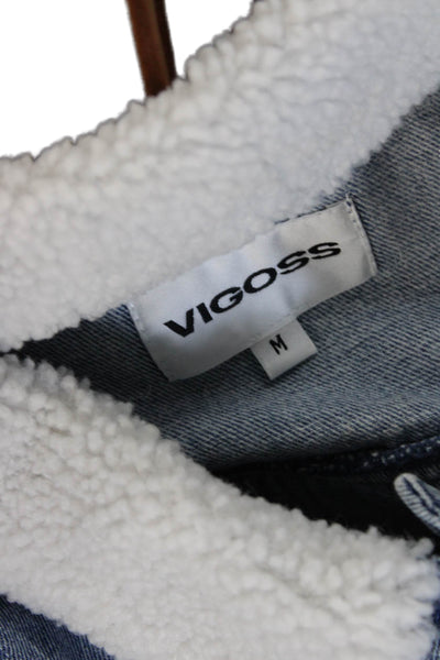 Vigoss Women Basic Jacket Blue Button Front Long Sleeve Cotton Size M
