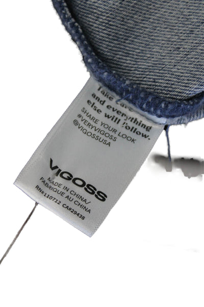 Vigoss Women Basic Jacket Blue Button Front Long Sleeve Cotton Size M