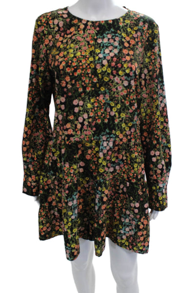 Zara Basic Collection Women Shift Dress Black Floral Long Sleeve Size L