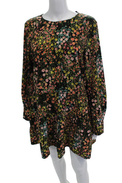 Zara Basic Collection Women Shift Dress Black Floral Long Sleeve Size L