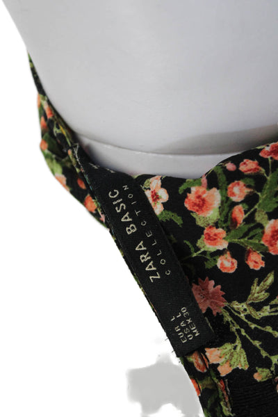 Zara Basic Collection Women Shift Dress Black Floral Long Sleeve Size L
