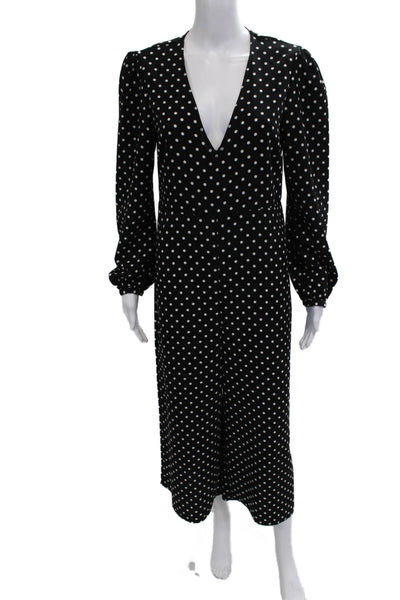 Zara Woman Womens Black Polka Dot V-Neck Long Sleeve Jumpsuit Size M
