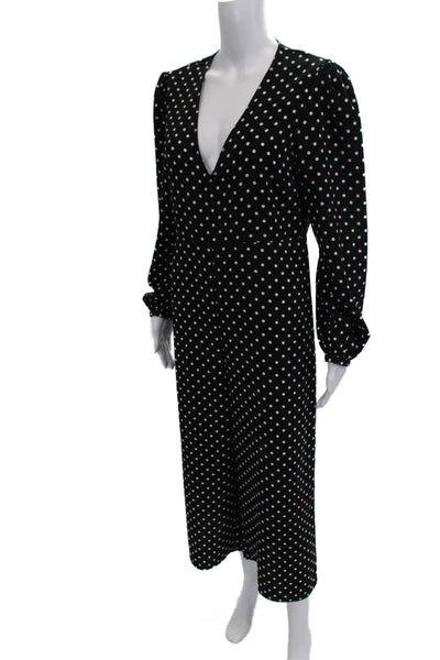 Zara Woman Womens Black Polka Dot V-Neck Long Sleeve Jumpsuit Size M