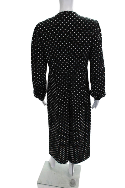 Zara Woman Womens Black Polka Dot V-Neck Long Sleeve Jumpsuit Size M