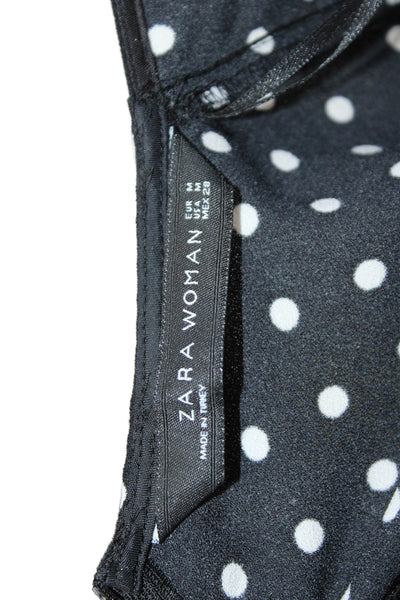 Zara Woman Womens Black Polka Dot V-Neck Long Sleeve Jumpsuit Size M