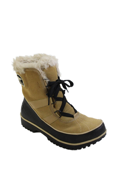 Sorel Womens Suede Lace Up Waterproof Snow Ankle Boots Beige Black Size 8