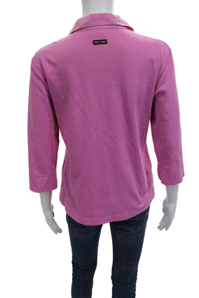 Saint James Women Cotton Collared 3/4 Sleeve Button Solid Pink Polo Size 10