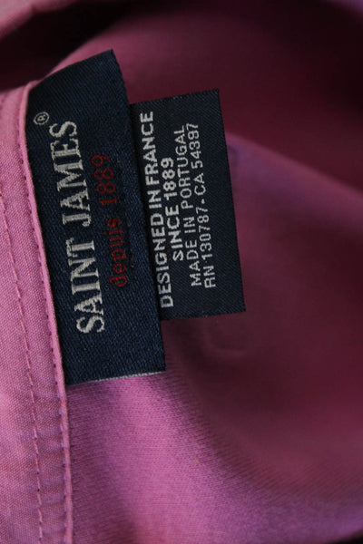 Saint James Women Cotton Collared 3/4 Sleeve Button Solid Pink Polo Size 10