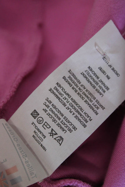 Saint James Women Cotton Collared 3/4 Sleeve Button Solid Pink Polo Size 10