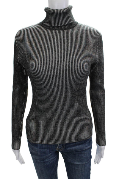 Sandro Women Black Striped Turtleneck Pullover Sweater Long Sleeve Size L
