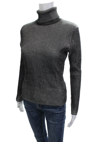 Sandro Women Black Striped Turtleneck Pullover Sweater Long Sleeve Size L
