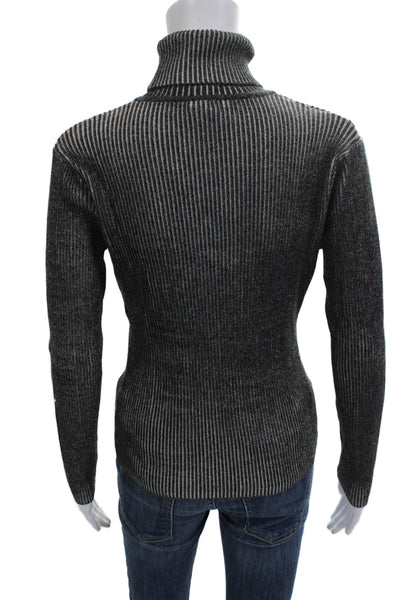 Sandro Women Black Striped Turtleneck Pullover Sweater Long Sleeve Size L