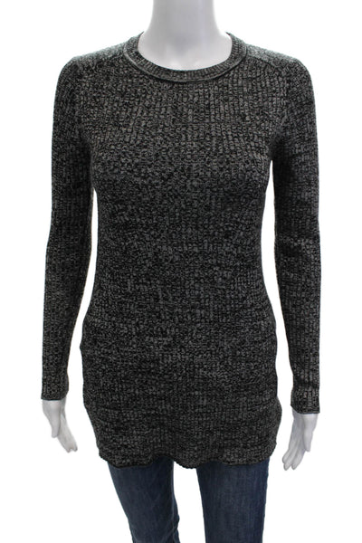 Sandro Women Black Wool Tunic Sweater Crew Neck Abstract Long Sleeve Size 2