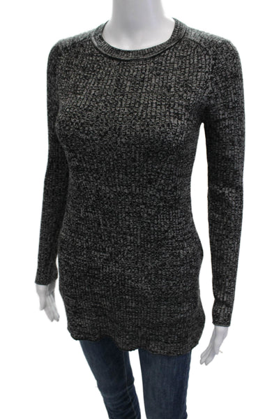 Sandro Women Black Wool Tunic Sweater Crew Neck Abstract Long Sleeve Size 2