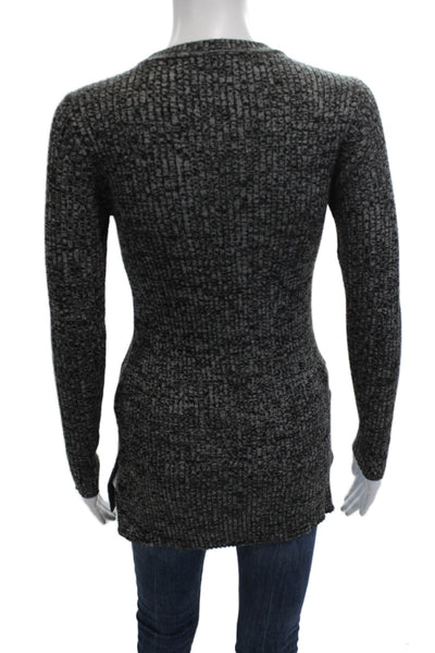 Sandro Women Black Wool Tunic Sweater Crew Neck Abstract Long Sleeve Size 2