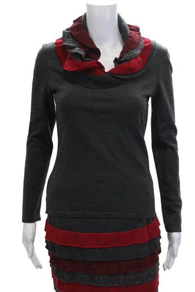 Stizzoli Women Striped Wool Cowl Neck Pullover Blouse Long Sleeve Gray Size S